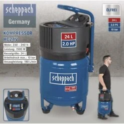 230V AIR COMPRESSOR OIL FREE 24 LT TANK VERTICLE DIRECT DRIVE SCHEPPACH HC24V -Scheppach 24077566 5